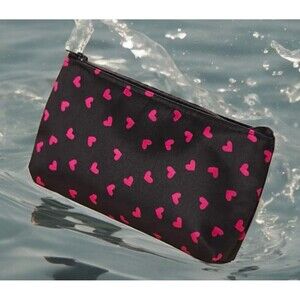 Small Hearts Zipper Makeup Bag Black Pink Valentine Cosmetic Pouch Travel Case